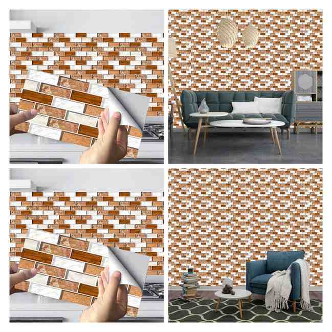 50 Pcs Self Adhesive Wall Sticker  Brown Modern Quartz Design