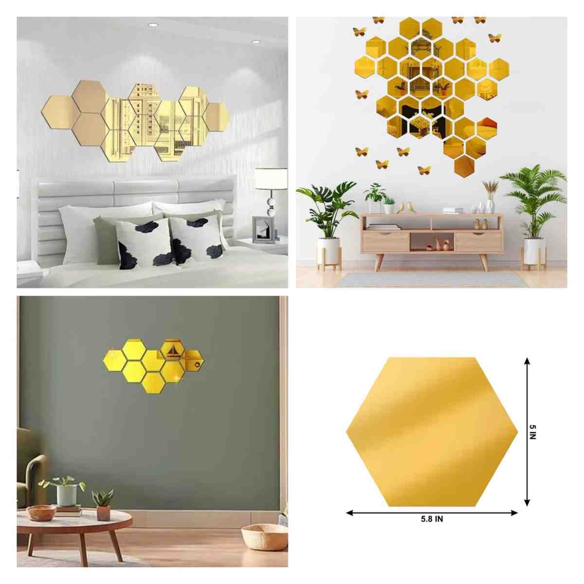 Hexagonal Acrylic Mirror Stickers - 4 Pcs