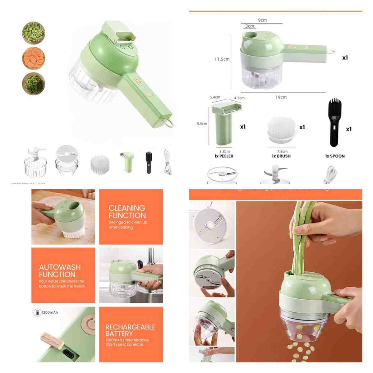 Electric Chopper And Slicer Set – 4 Pcs