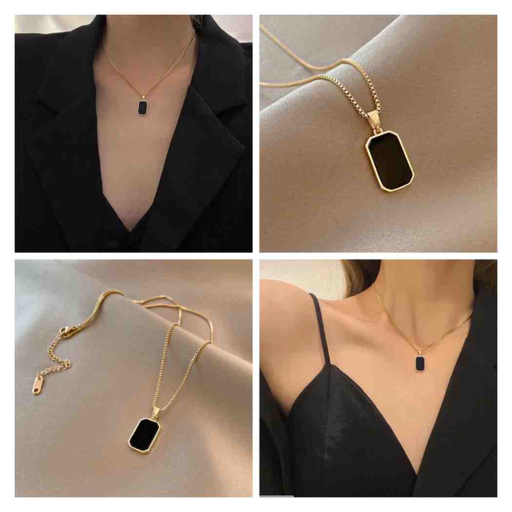 Stylish Black Stone Pendant - Gold Plated, 1 Pc
