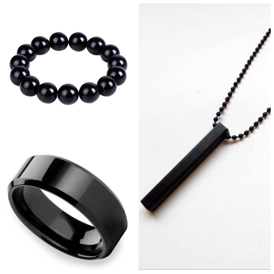 Stylish Vertical Bar Men's Jewelry Set – 3 Pcs Necklace, Ring & Bracelet