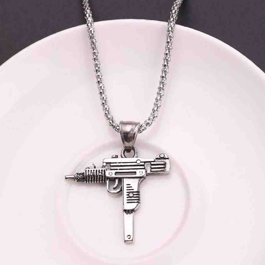 Alloy Silver Plated Gun Design Pendant for Men 1 Pc